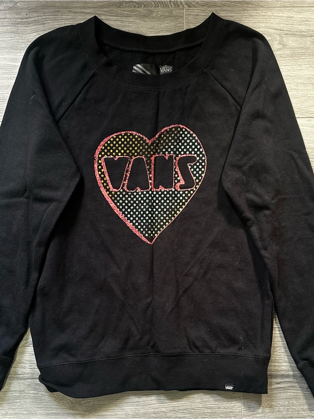Vans Black Crewneck Sweatshirt with Studded Heart Logo